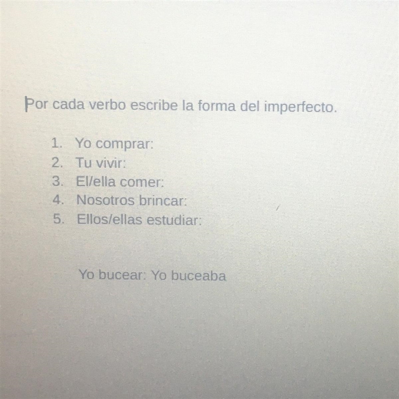 Por cada verbo escribe la forma del imperfecto.-example-1