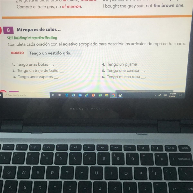 SPANISH please help ! Completa cada oración con el adjetivo apropiado para describir-example-1