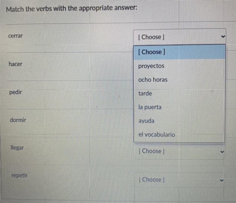 Match the verbs with the appropriate answer:-example-1