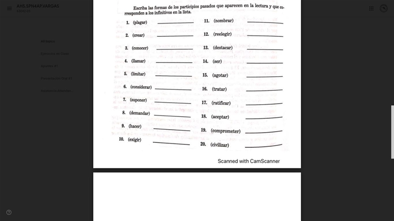 Spanish homework help escriba en formas de los participios pasados-example-1