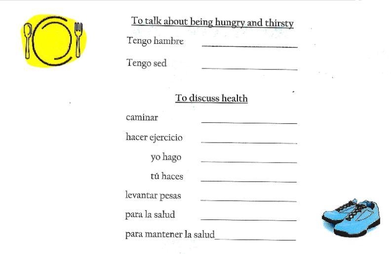 Fill this out: To talk about being hungry and thirsty: Tengo harnbre Tengo sed To-example-1