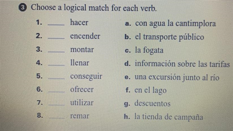 Choose a logical match for each verb.-example-1