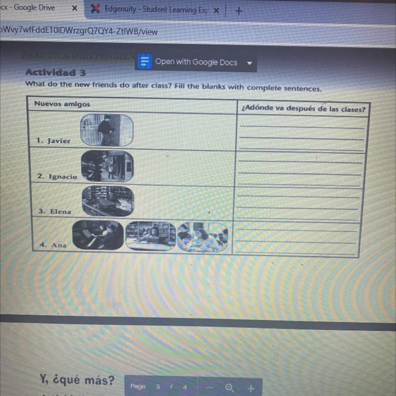 Actividad 3 What do the new friends do after class? Fill the blanks with complete-example-1