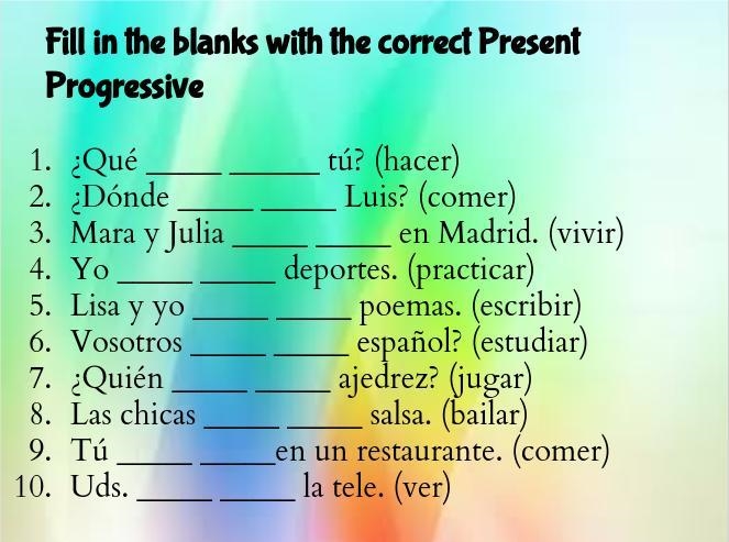 Fill in the blanks with the correct Present Progressive-example-1