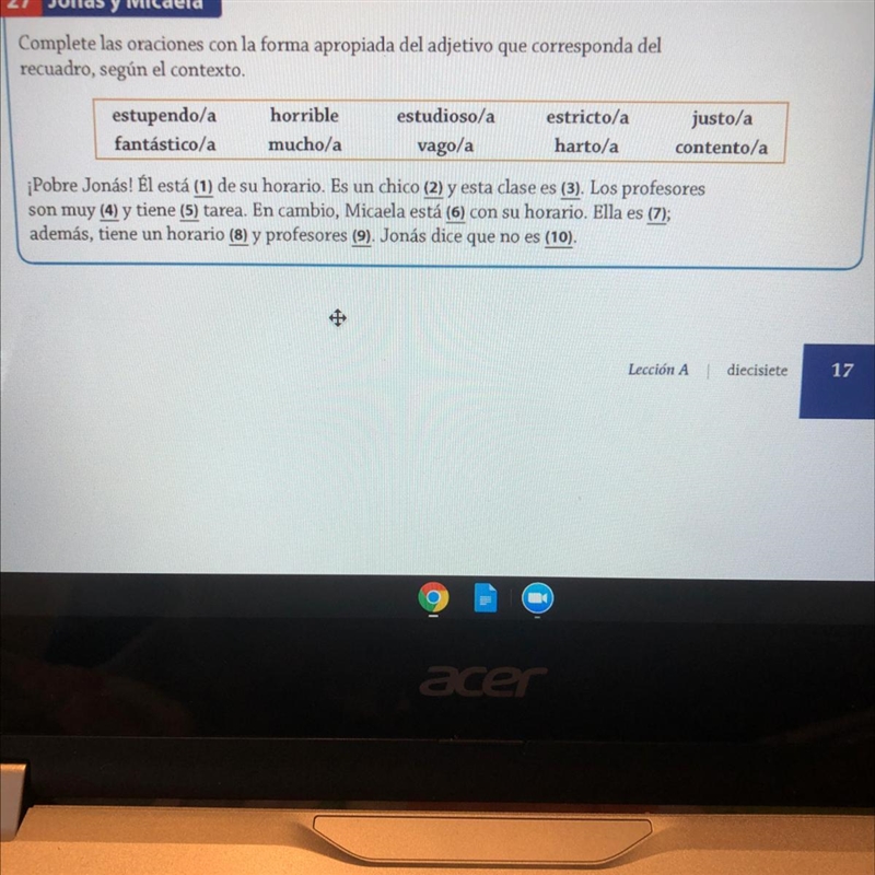 Complete las oraciones con la forma apropiada del adjetivo que corresponda del recuadro-example-1