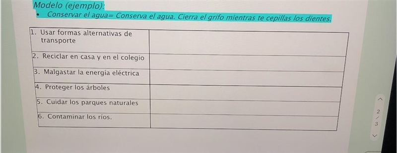 PLS HELP WITH SPANISH HOMEWORK! LOOK AT THE PHOTO, A EXAMPLE IS HIGHLIGHTED IN BLUE-example-1