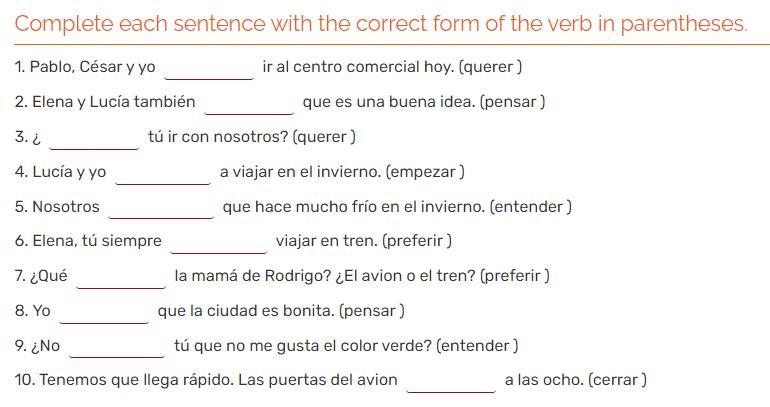 Complete each sentence with the correct form of the verb in parentheses.-example-1