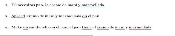 What is the Spanish translation of the underlined words?-example-1