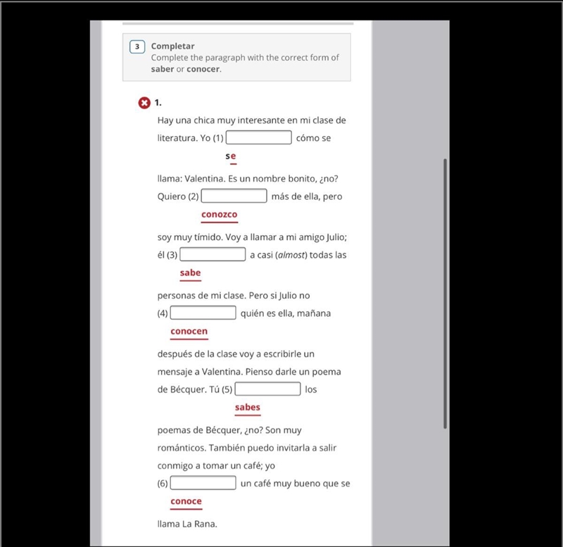Spanish-Complete the paragraph with the correct form of saber or conocer.-example-1
