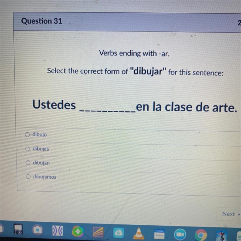 Verbs ending with -ar. Select the correct form of "dibujar" for this sentence-example-1