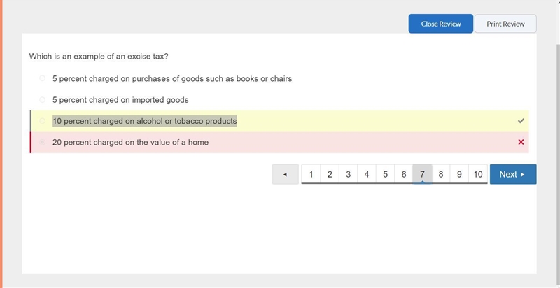 Which is an example of an excise tax? A)5 percent charged on purchases of goods such-example-1