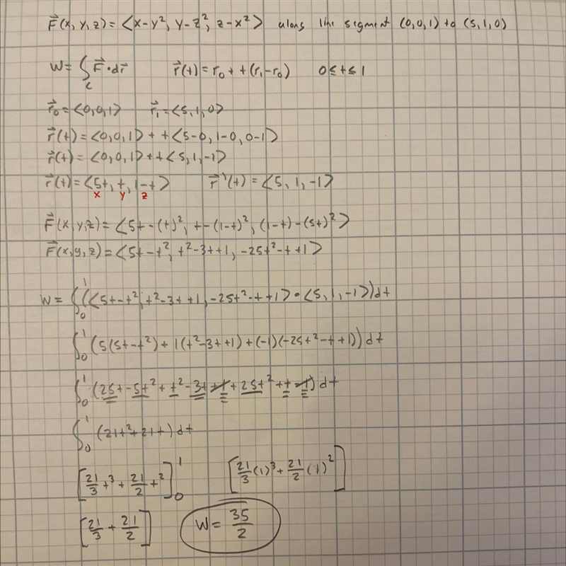 Find the work done by the force field F(x, y, z) = x − y2, y − z2, z − x2 on a particle-example-1