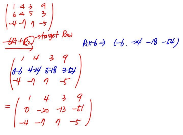 143 9 645 -3 -4 -7 7-5 The row operation (-6)R₁ + R₂ results in-example-1