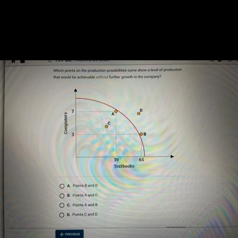 Which points on the production possibilities curve show a level of production that-example-1