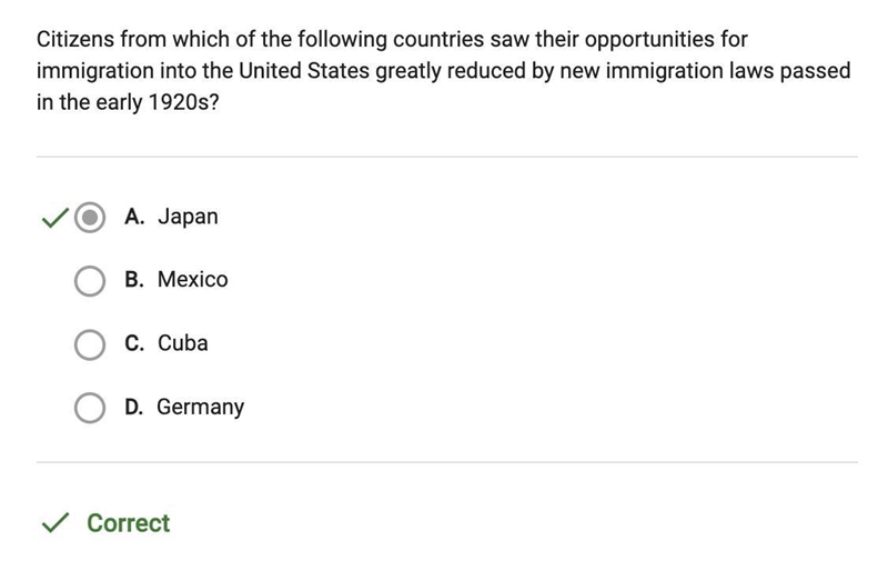 Citizens from which of the following countries saw their opportunities for immigration-example-1