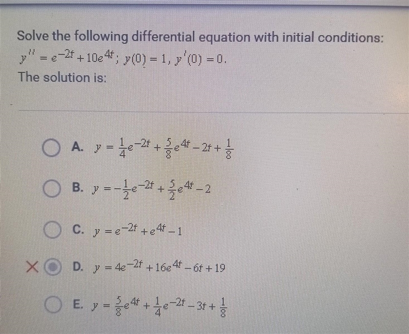 Solve the following differential equation with initial conditions: y''=e^-2t+10e^4t-example-1