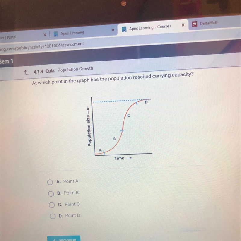 Al Systems Sem 1 L 4.1.4 Quiz: Population Growth At which point in the graph has the-example-1