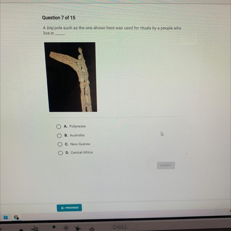 Question 7 of 15 A bisj pole such as the one shown here was used for rituals by a-example-1