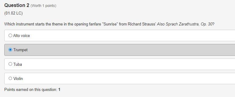 Which instrument starts the theme in the opening fanfare "Sunrise" from-example-1