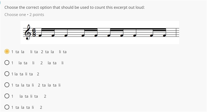 Choose the correct option that should be used to count this excerpt out loud: Choose-example-1