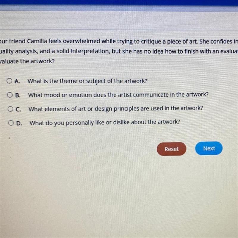 Your friend Camilla feels overwhelmed while trying to critique a plece of art. She-example-1