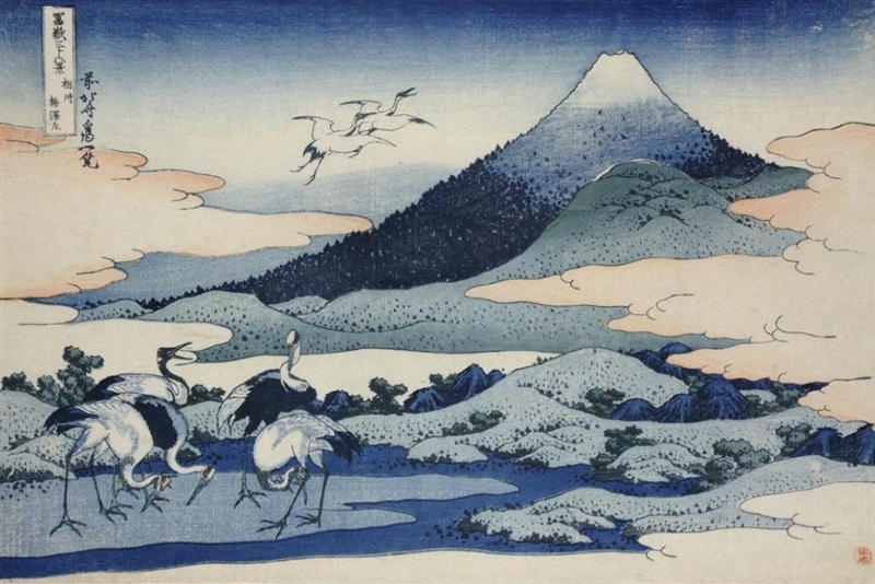 This is a print by the famous Japanese artist Hokusai. Look at it carefully, and identify-example-1