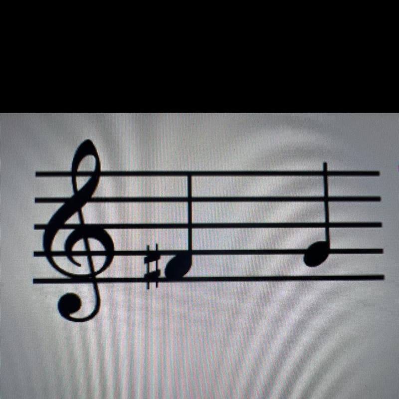 What is the distance between the notes on the staff? whole step quarter step half-example-1