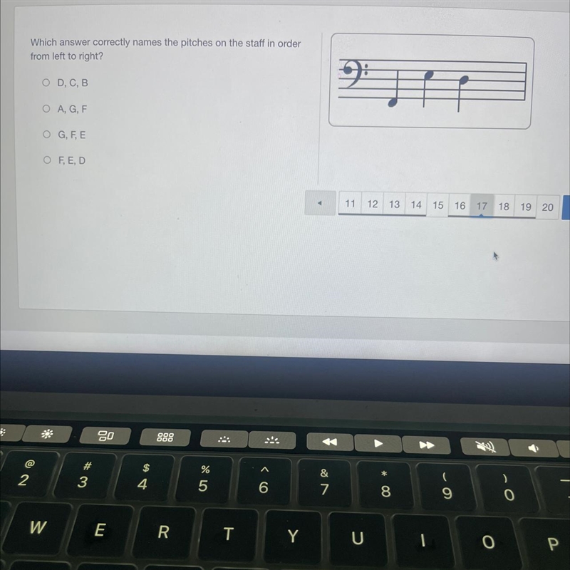 Which answer correctly names the pitches on the staff in order from left to right-example-1