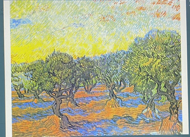 This piece by Vincent Van Gogh called Olive Grove (1889), uses the Principle of contrast-example-1