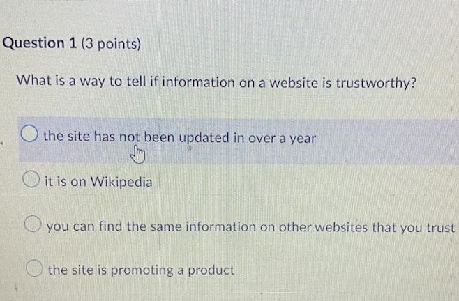 15 POINTS What is a way to tell if information on a website is trustworthy? 1) the-example-1