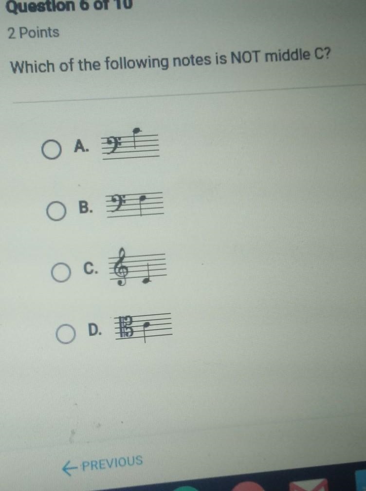 Which of the following notes is not middle c-example-1