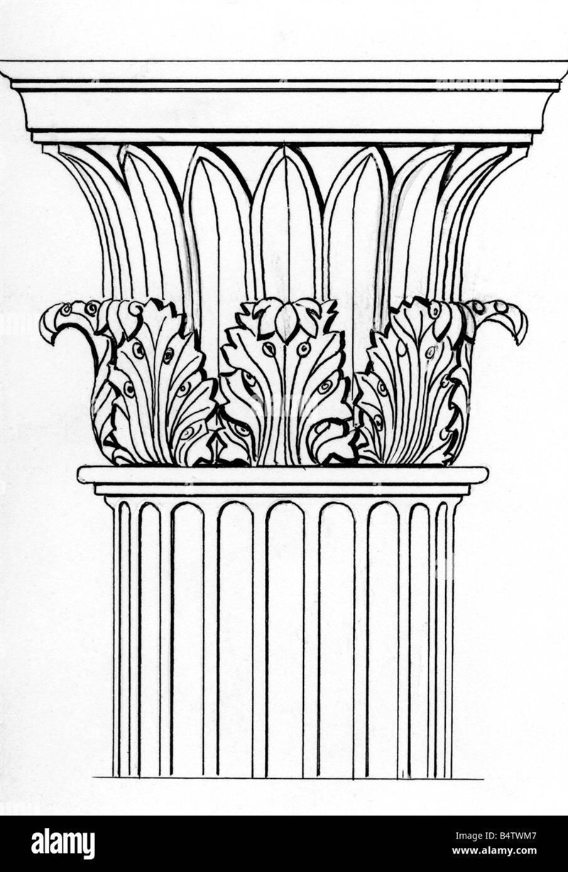 Which column order is known for it's leaf ornamentation surrounding a basket core-example-1