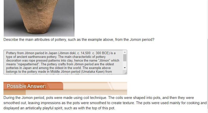 Describe the main attributes of pottery such as the example abound from the jamón-example-1