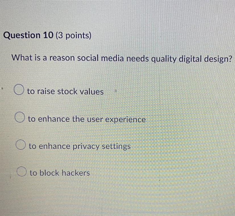 15 POINTS!!! What is a reason social media needs quality digital design? 1) to raise-example-1