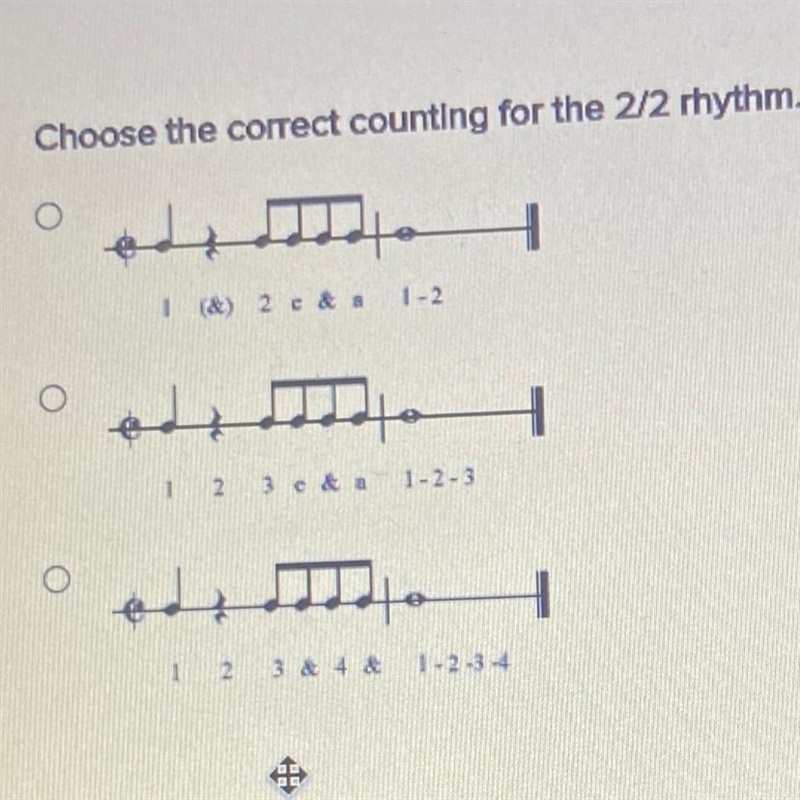 Choose the correct counting for the 2/2 Rhythm-example-1