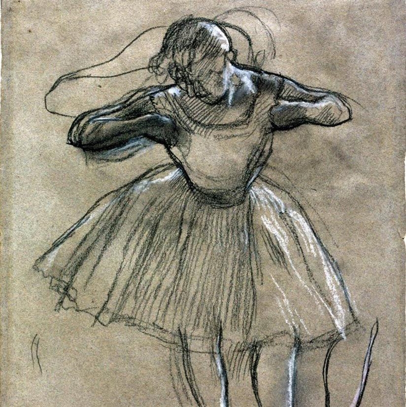 How does Edgar Degas capture movement in this drawing of a ballerina? Take a look-example-1