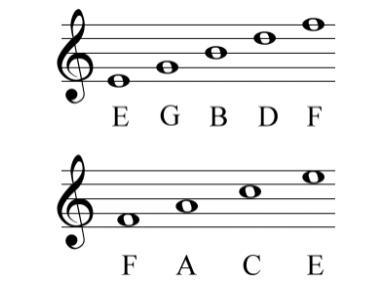 Below is a treble clef with the lines: EGBDF. We learned that, to remember these lines-example-1