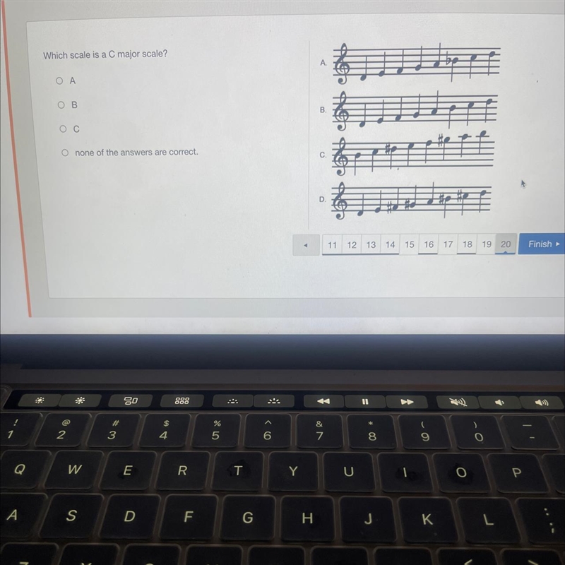 Which scale is a C major scale? OA ов ос none of the answers are correct.-example-1