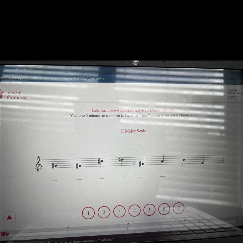 Label each note with the correct Scale Degree Number. You have 2 minutes to complete-example-1