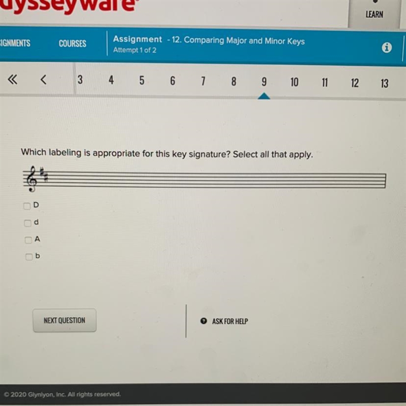 Which labeling is appropriate for this key signature? Select all that apply.-example-1