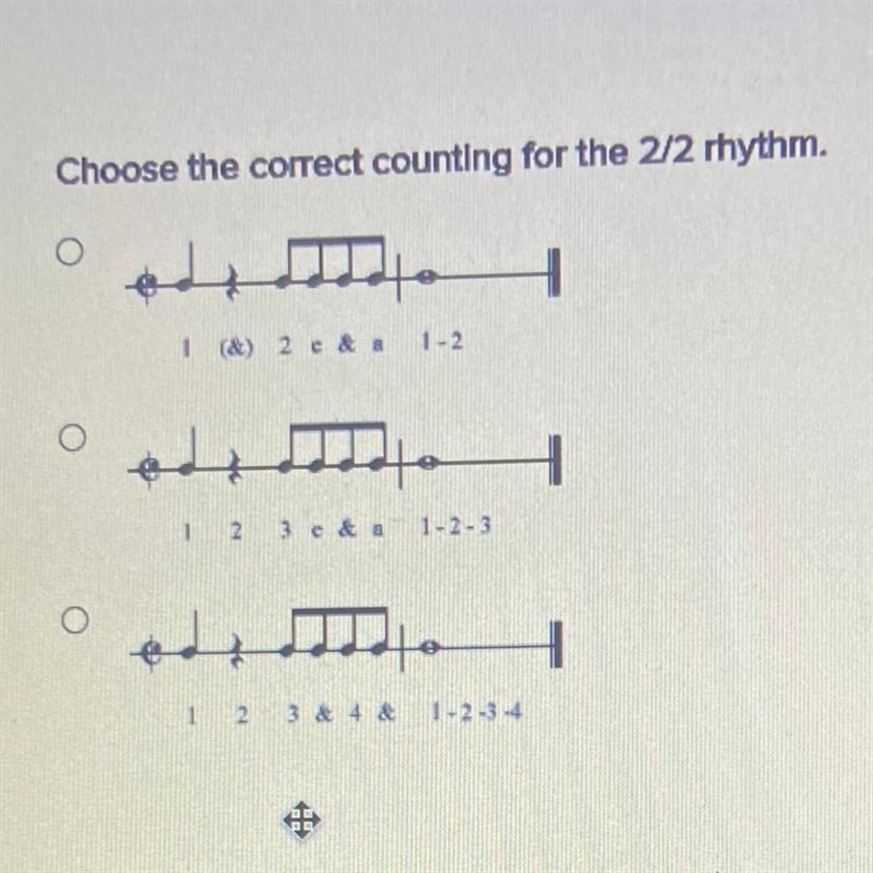 Choose the correct counting for the 2/2 Rhythm-example-1