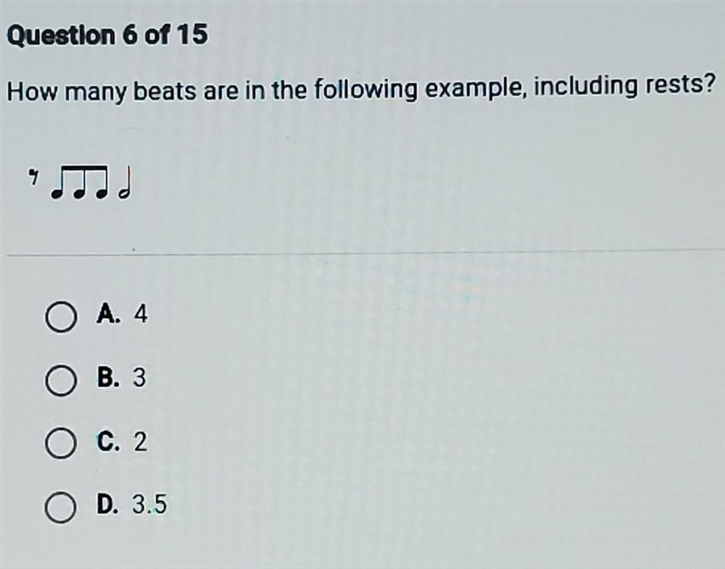 How many beats are in the following example, including rests?​-example-1