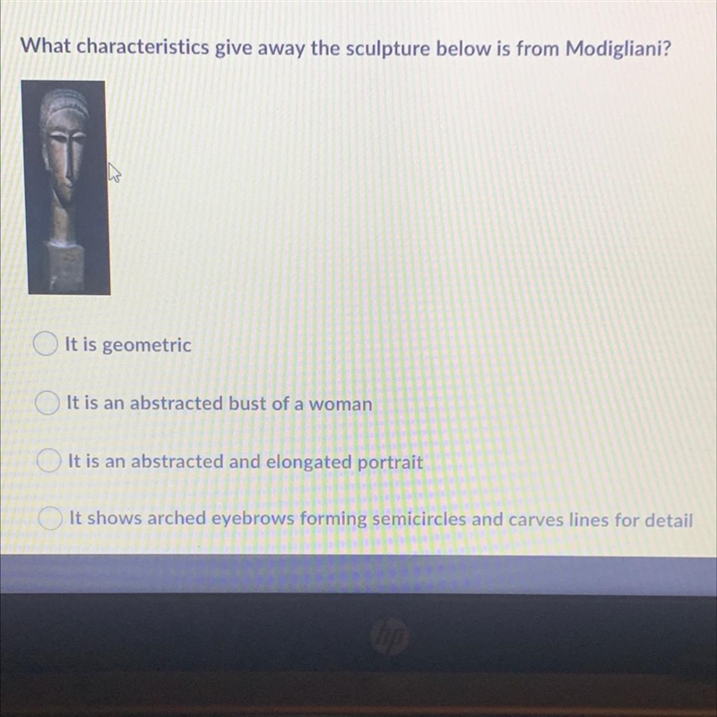 What characteristics give away the sculpture below is from Modigliani? It is geometric-example-1