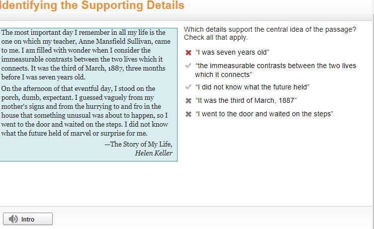 Which details support the central idea of the passage? Check all that apply. “I was-example-1