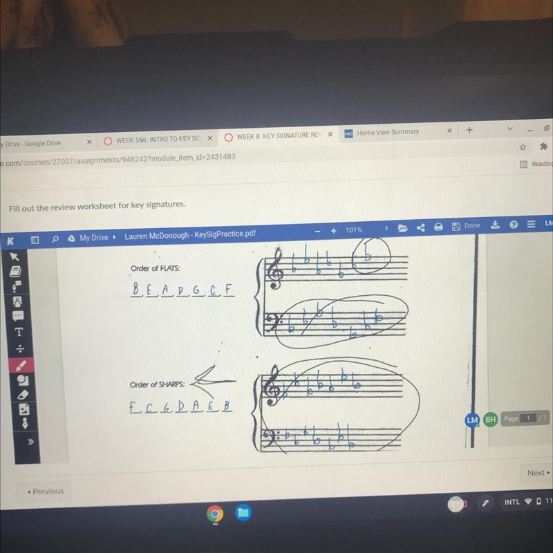 Order of flats and sharps Fix what is circled in black it’s wrong Thank you-example-1