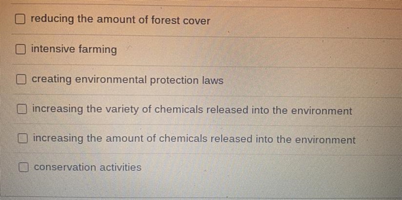 Human activities have changed earths lands, oceans, and atmosphere. Examples of these-example-1