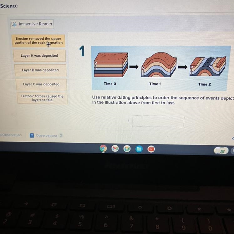 1.Erosion removed the upper portion of the rock formation 2.Layer A was deposited-example-1