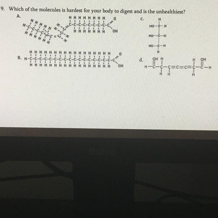 9. Which of the molecules is hardest for your body to digest and is the unhealthiest-example-1