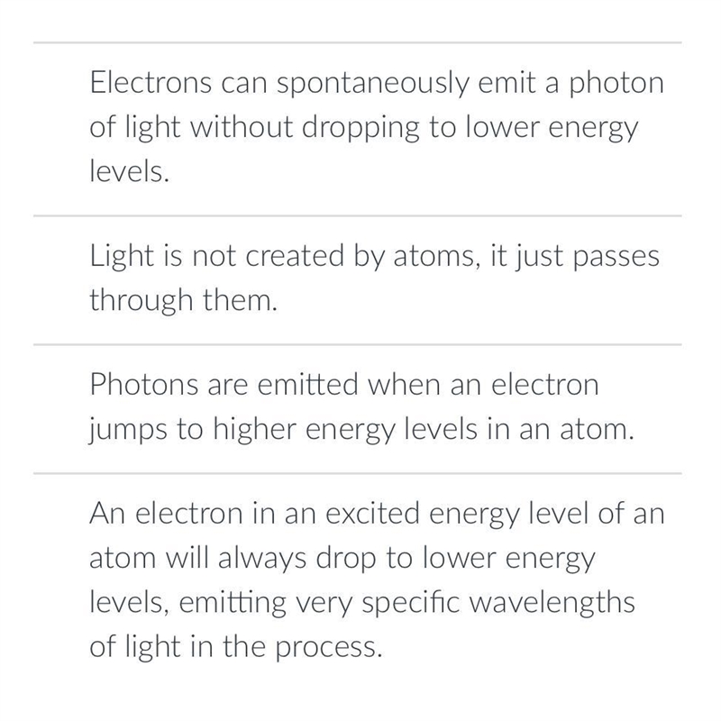 Which of the statements is most accurate about how individual atoms produce light-example-1