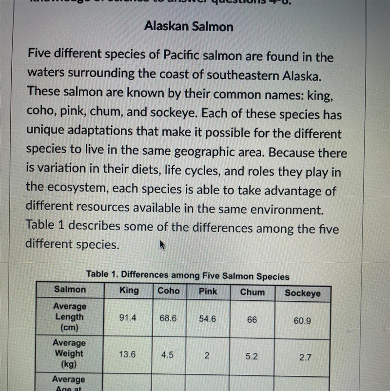 Which statement best explains how salmon obtain and use matter to support their biological-example-1